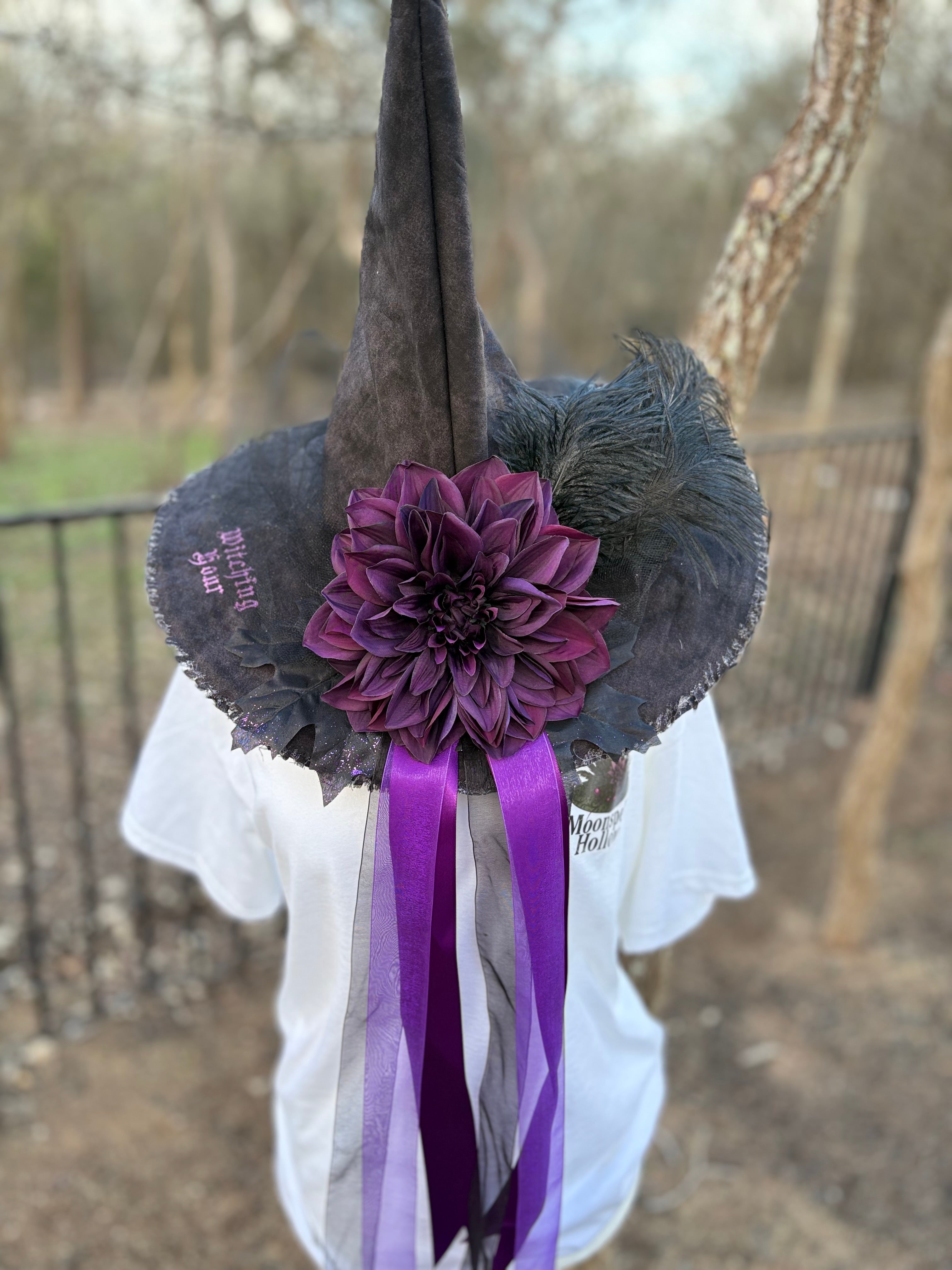 Plum Dahlia Witch Hat – Handmade Gothic Statement Hat for Walks
