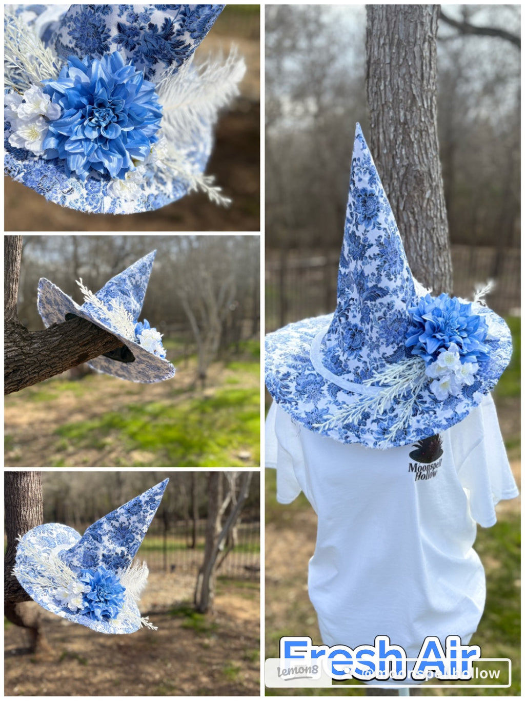 Porcelain Moon | Blue Toile Witch Hat – Moonspell Hollow™