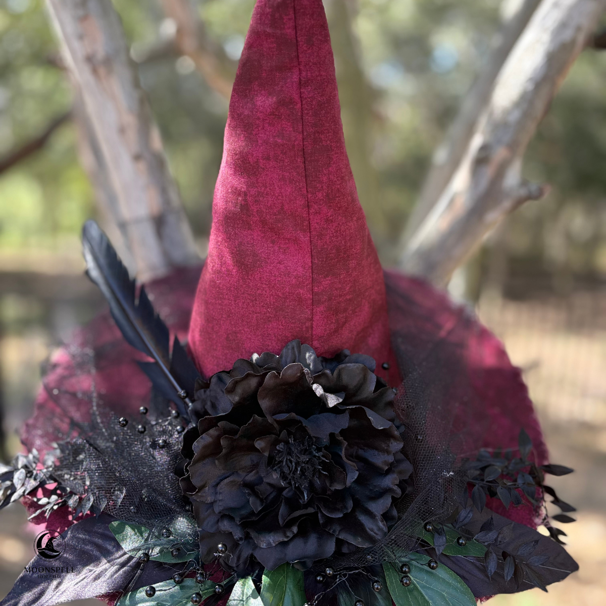 Lady Agatha | Burgundy & Black Witch Hat – Moonspell Hollow™
