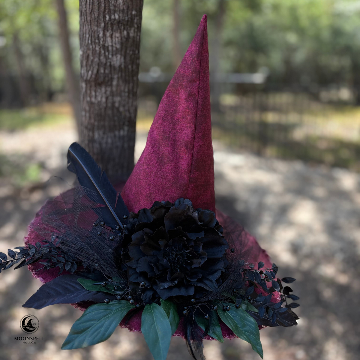Lady Agatha | Burgundy & Black Witch Hat – Moonspell Hollow™