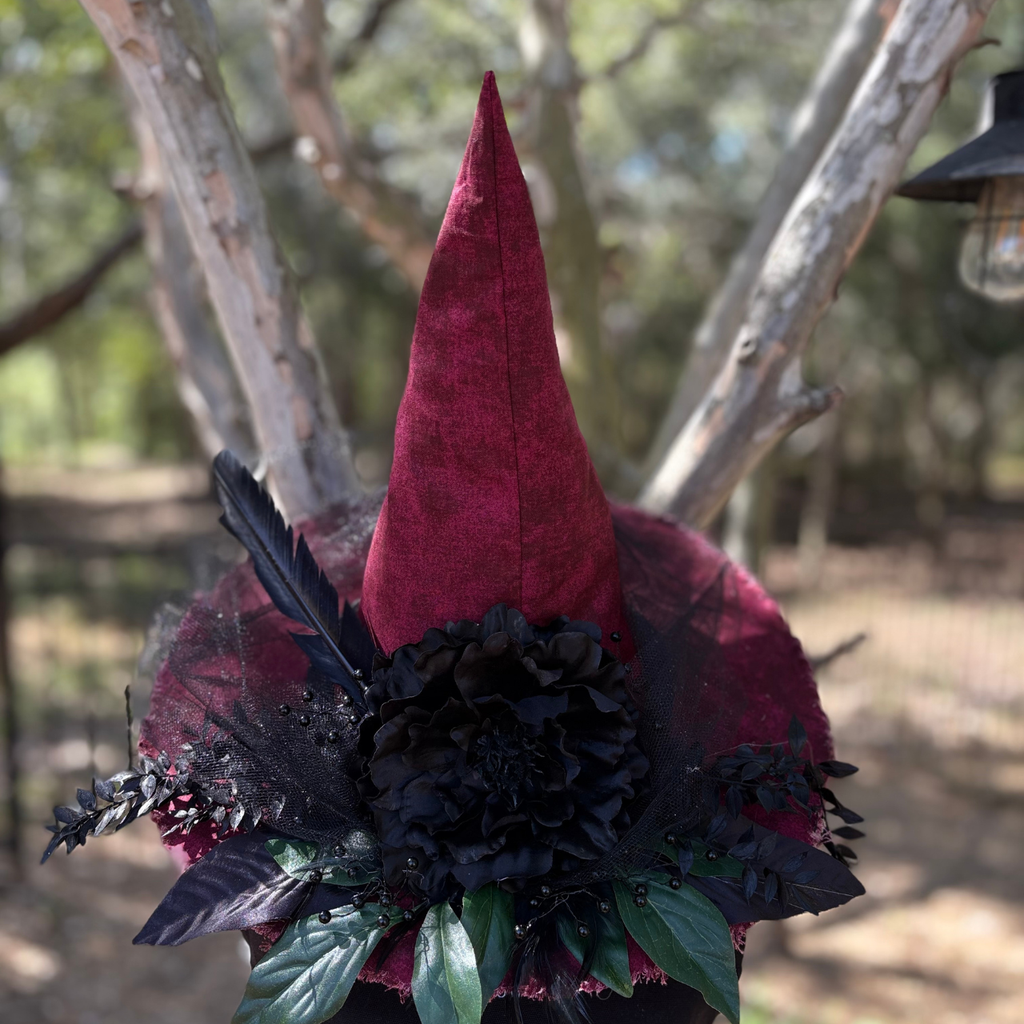 Lady Agatha | Burgundy & Black Witch Hat – Moonspell Hollow™