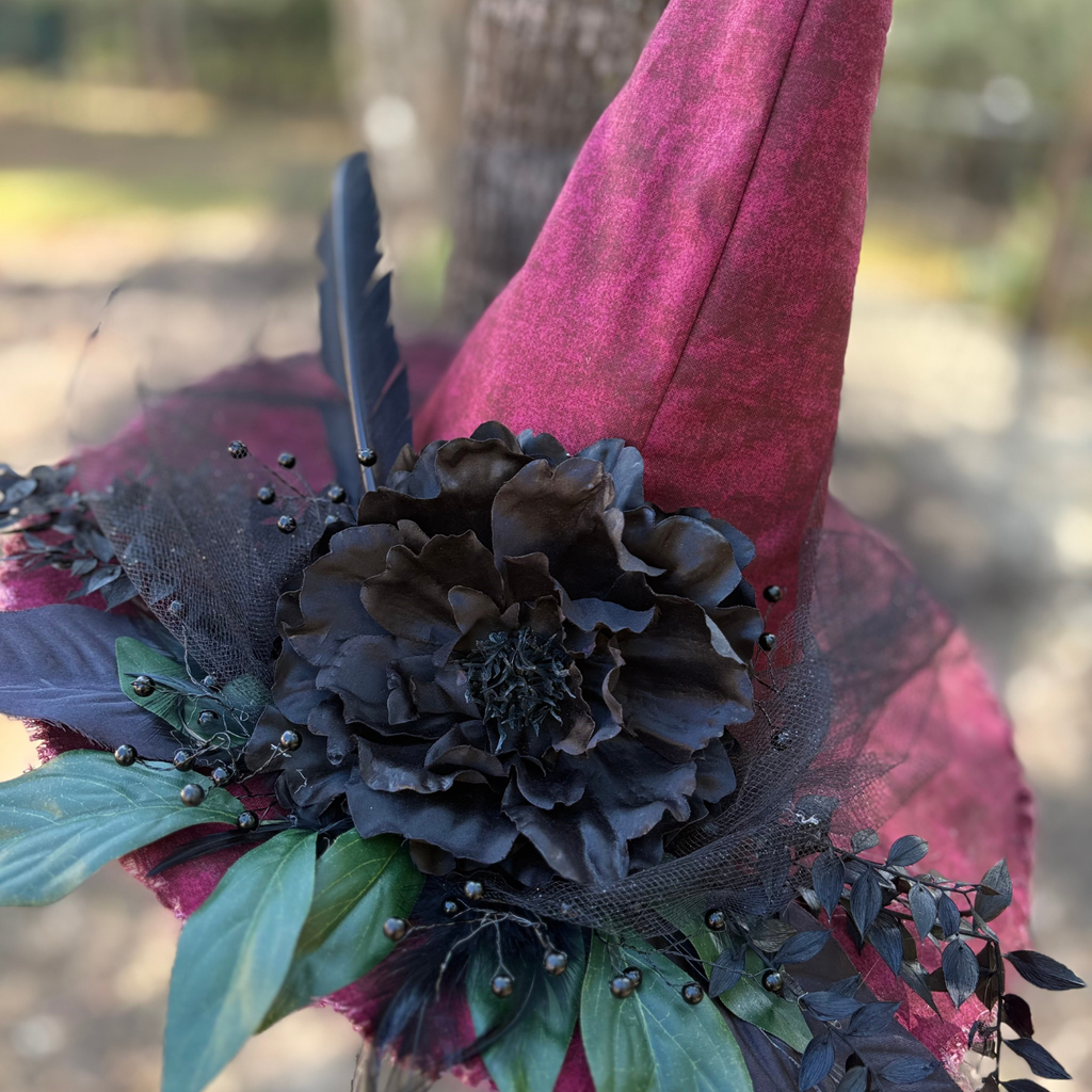 Lady Agatha | Burgundy & Black Witch Hat – Moonspell Hollow™
