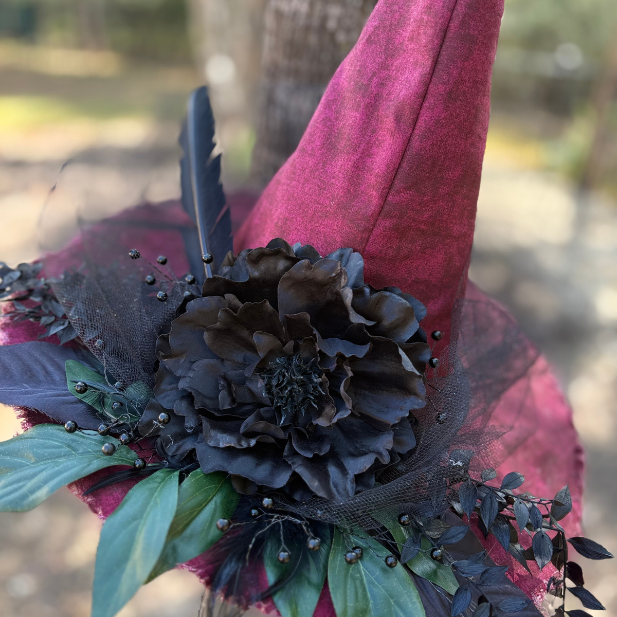Lady Agatha | Burgundy & Black Witch Hat – Moonspell Hollow™