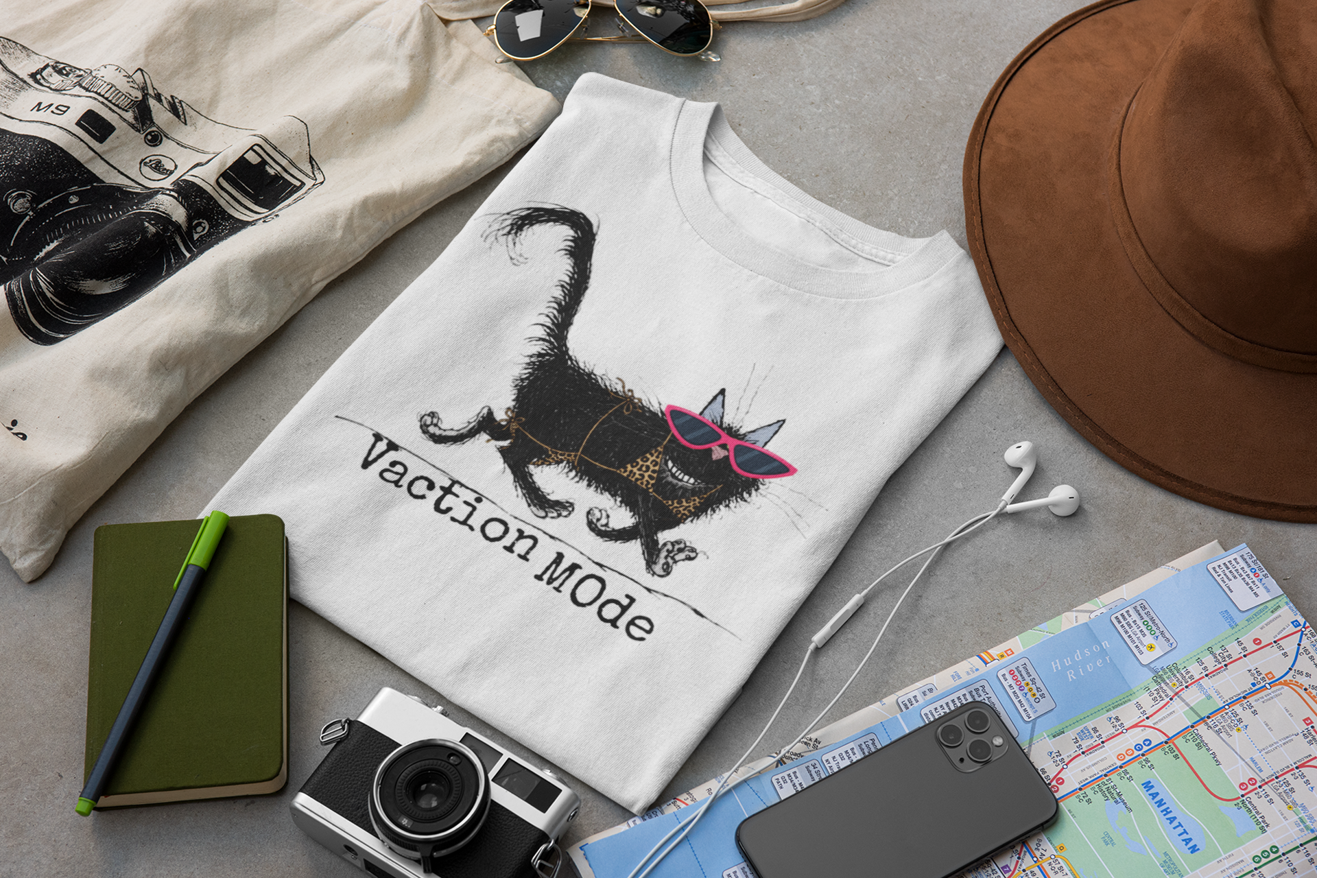 Vacation Mode — Black Cat Graphic Tee
