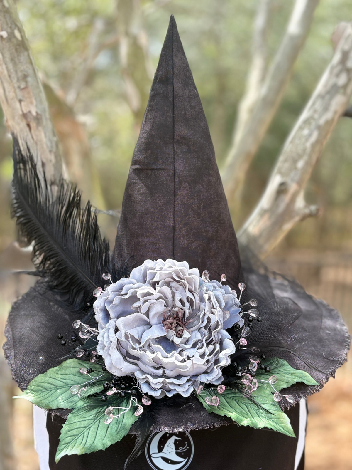 Lady Elspeth Grey | Black & Silver Witch Hat – Moonspell Hollow™