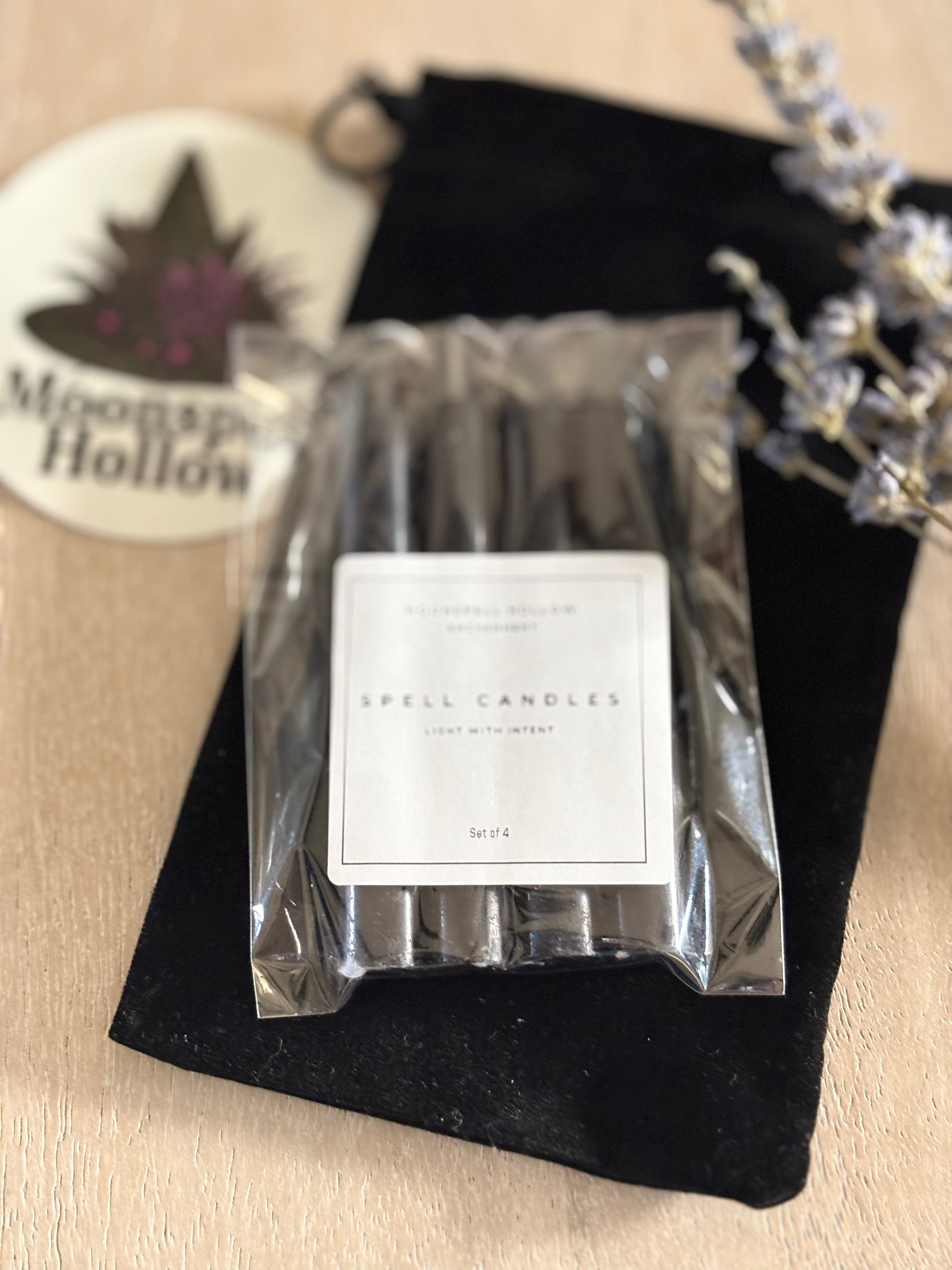 Black Spell Chime Candles with Bag (Set of 4) | Ritual Altar Tools, Protection