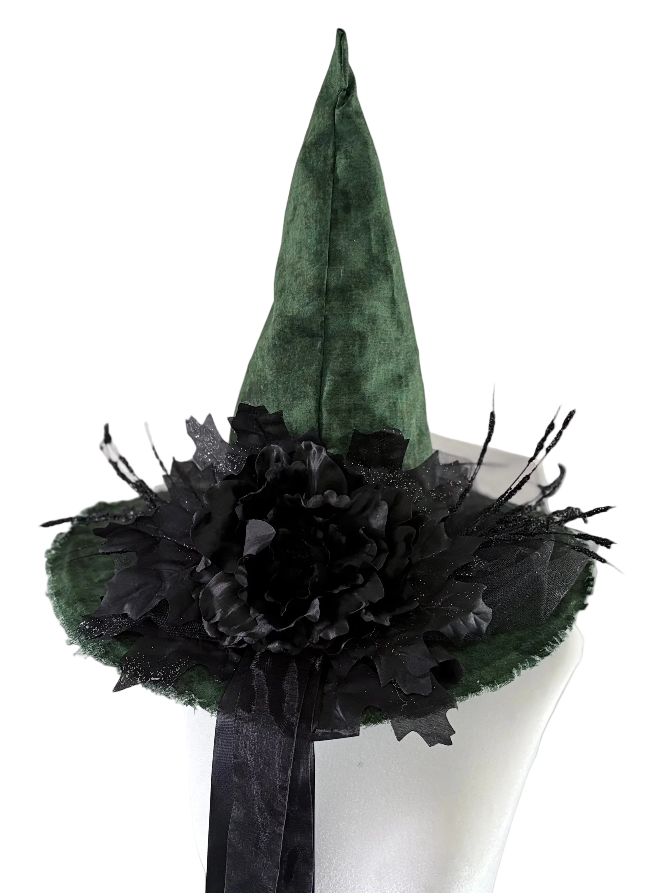 Shadow Envy Witch Hat in Deep Green & Black