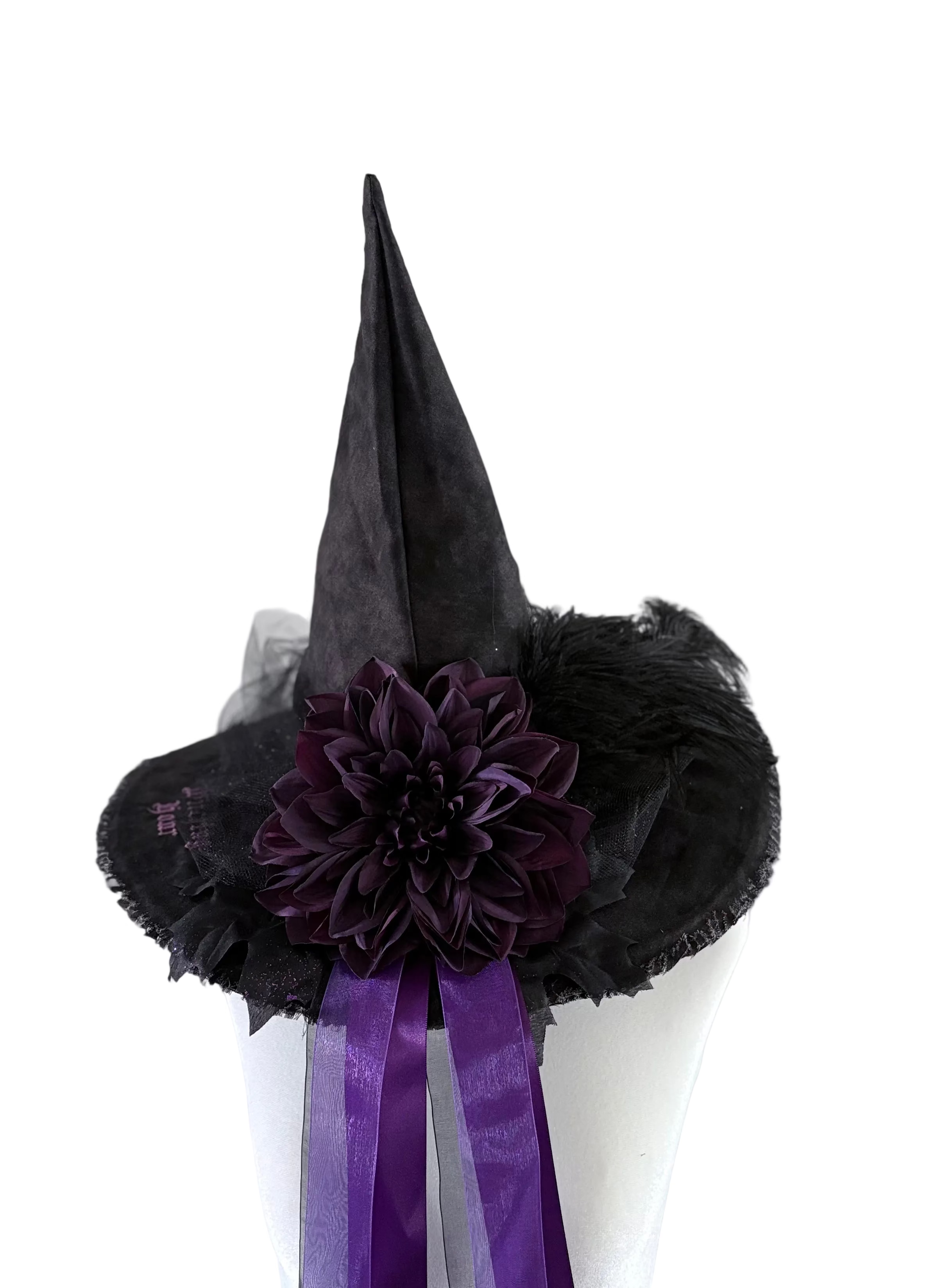Plum Dahlia Witch Hat – Handmade Gothic Statement Hat for Walks