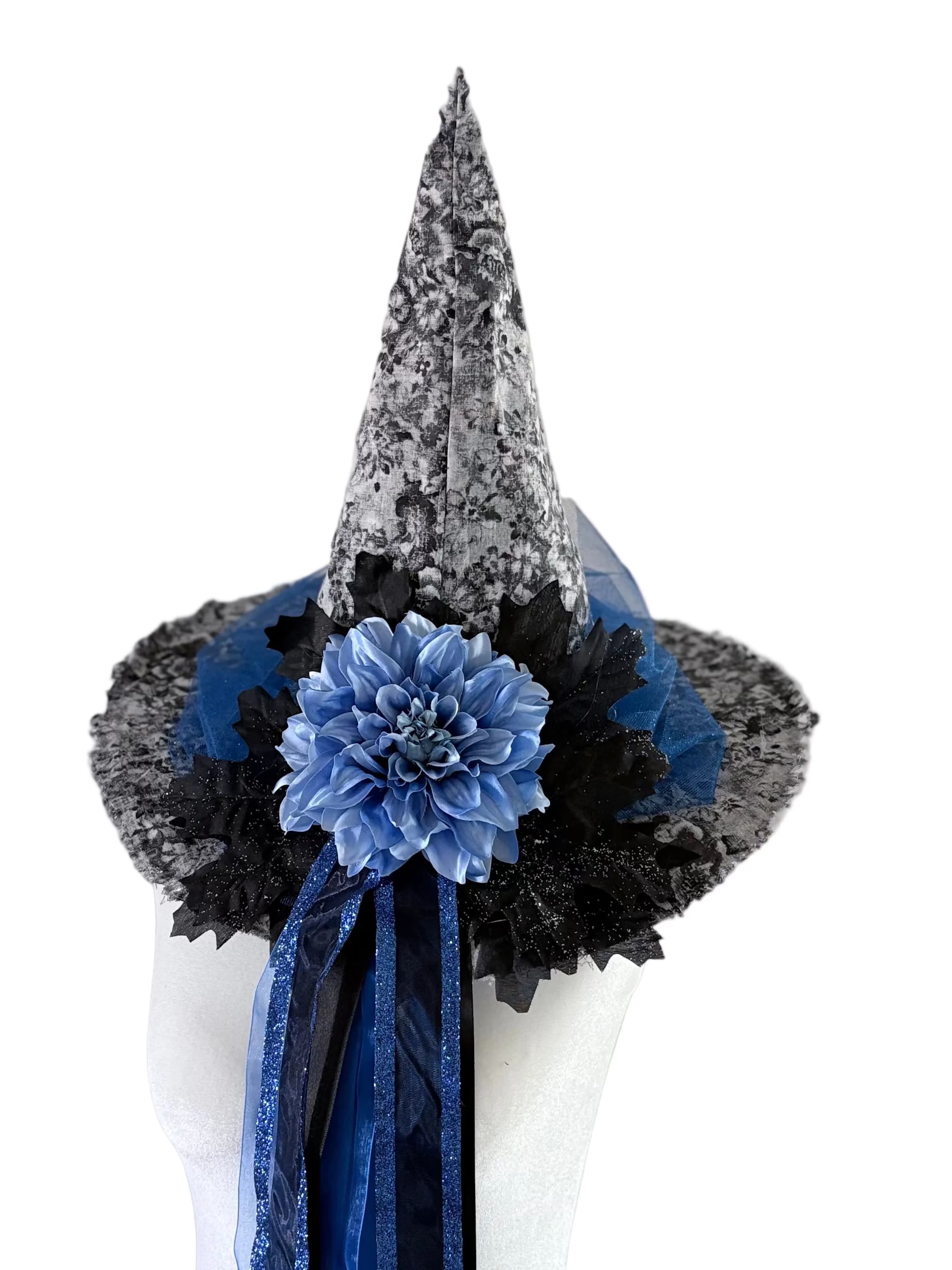 Grey & Blue Witch Hat with Vintage Key Accent