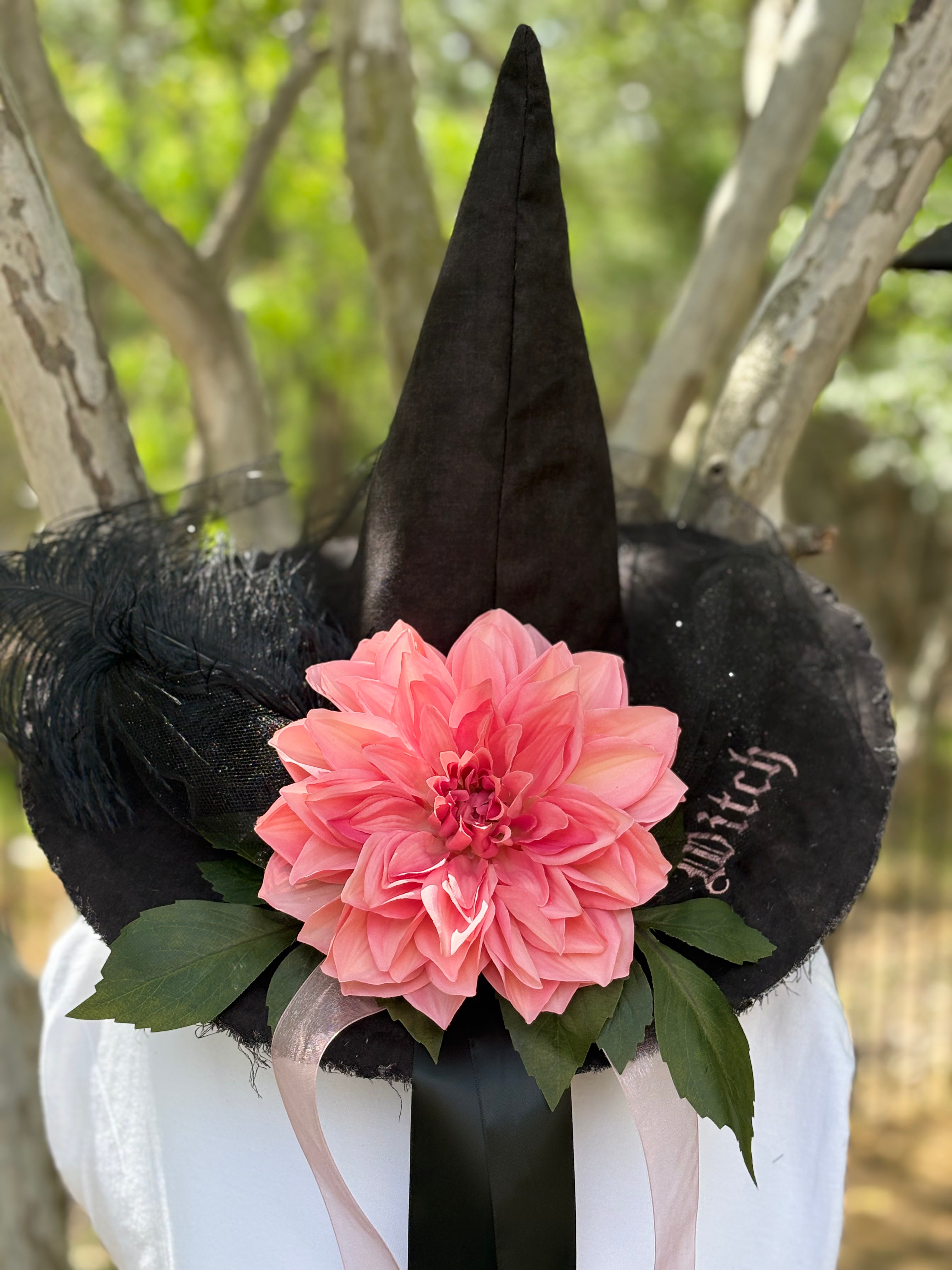 Ember Bloom | Black & Coral Witch Hat – Moonspell Hollow™