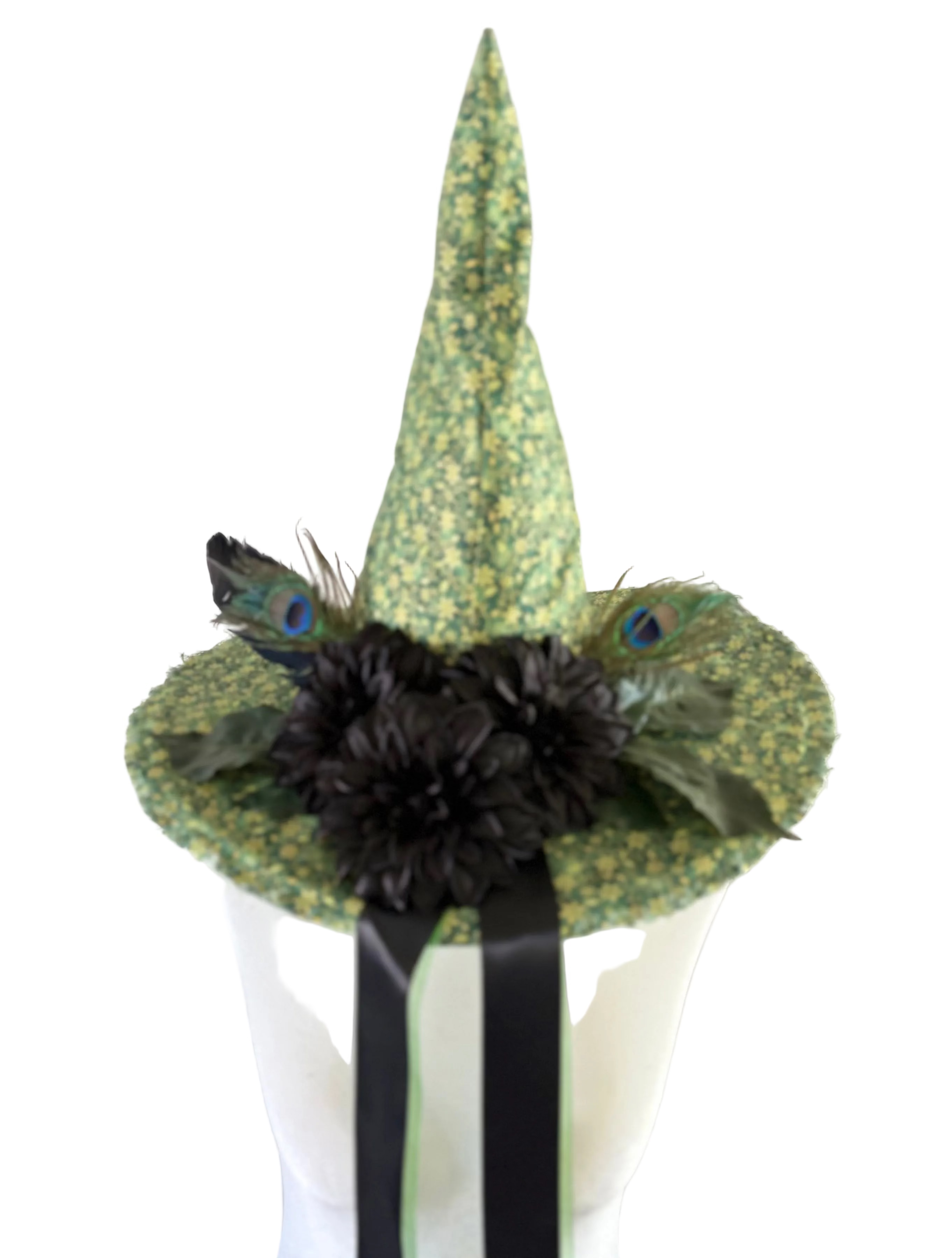 Emerald Green Witch Hat with Peacock Feathers - St. Patrick's Day