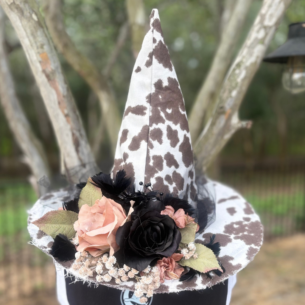 Daisy Hexley | Western Cowprint Witch Hat – Moonspell Hollow™