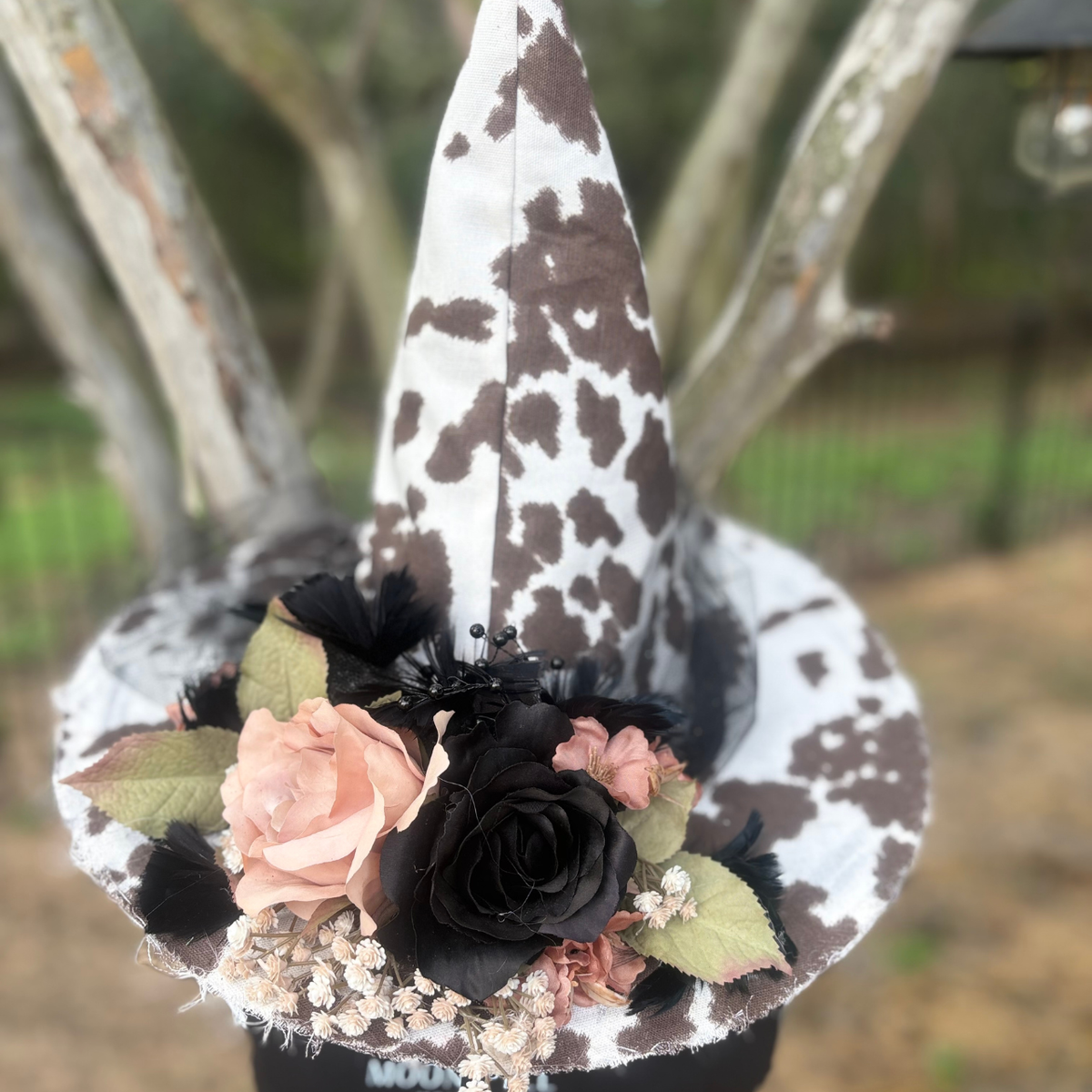 Daisy Hexley | Western Cowprint Witch Hat – Moonspell Hollow™