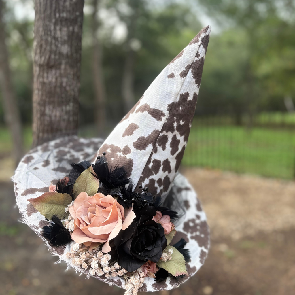 Daisy Hexley | Western Cowprint Witch Hat – Moonspell Hollow™