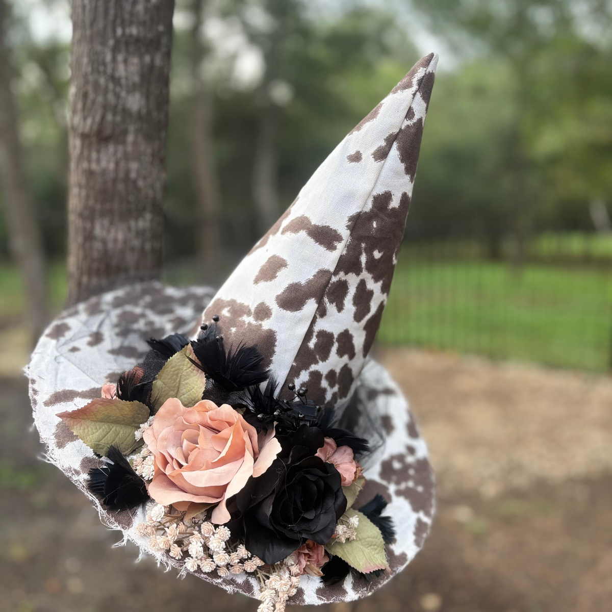 Daisy Hexley | Western Cowprint Witch Hat – Moonspell Hollow™