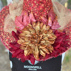 Crimson Emberveil | Red & Gold Autumn Witch Hat – Moonspell Hollow™