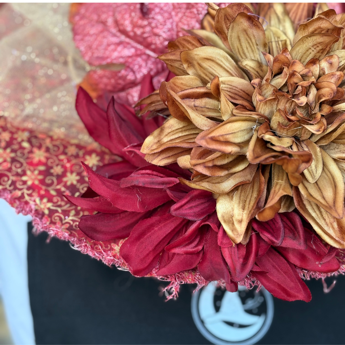 Crimson Emberveil | Red & Gold Autumn Witch Hat – Moonspell Hollow™