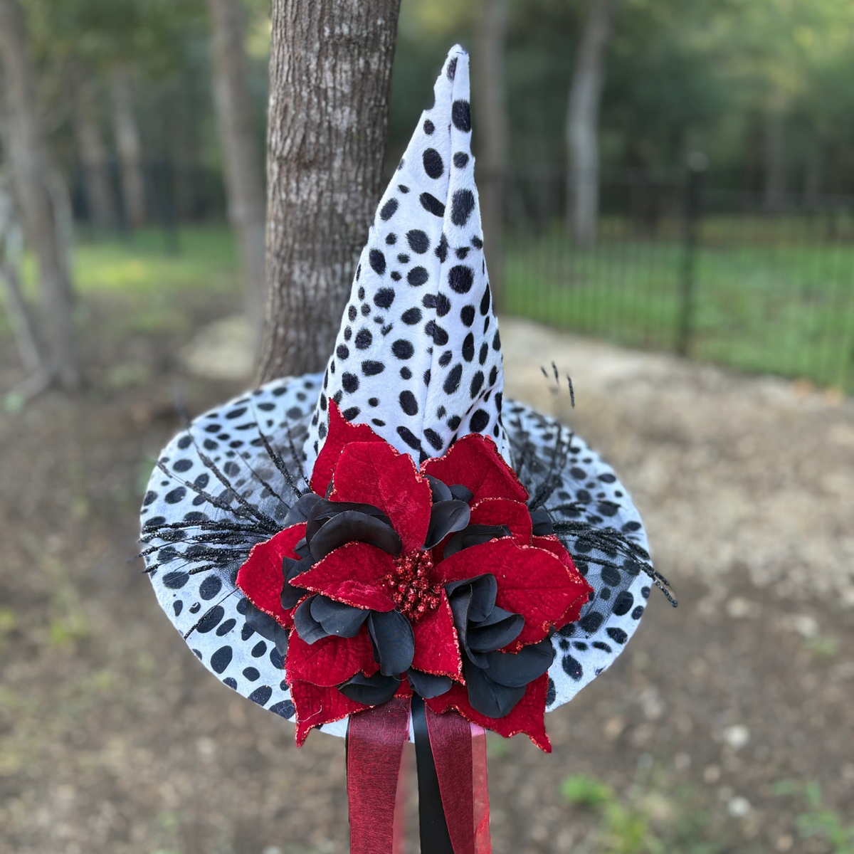 Crimson Bloom | Dalmatian Print Witch Hat – Moonspell Hollow™