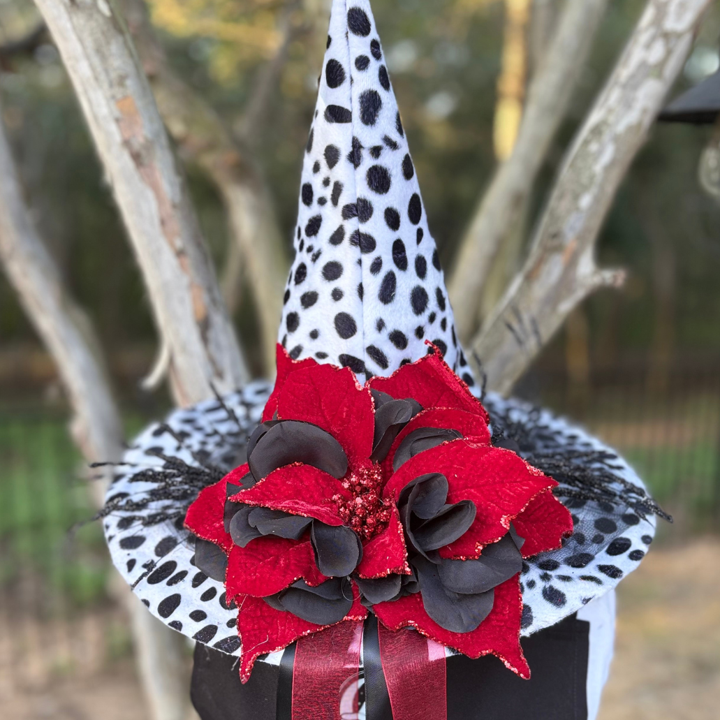 Crimson Bloom | Dalmatian Print Witch Hat – Moonspell Hollow™