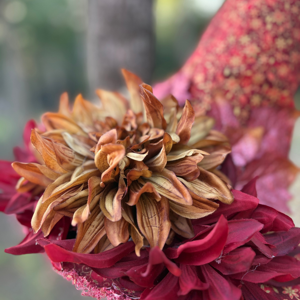 Crimson Emberveil | Red & Gold Autumn Witch Hat – Moonspell Hollow™