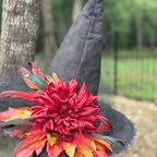 Amber Blaze | Crimson Dahlia & Autumn Leaf Witch Hat – Moonspell Hollow™