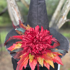 Amber Blaze | Crimson Dahlia & Autumn Leaf Witch Hat – Moonspell Hollow™