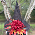 Amber Blaze | Crimson Dahlia & Autumn Leaf Witch Hat – Moonspell Hollow™