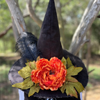 Embermere | Black Witch Hat with Orange Peony – Moonspell Hollow™
