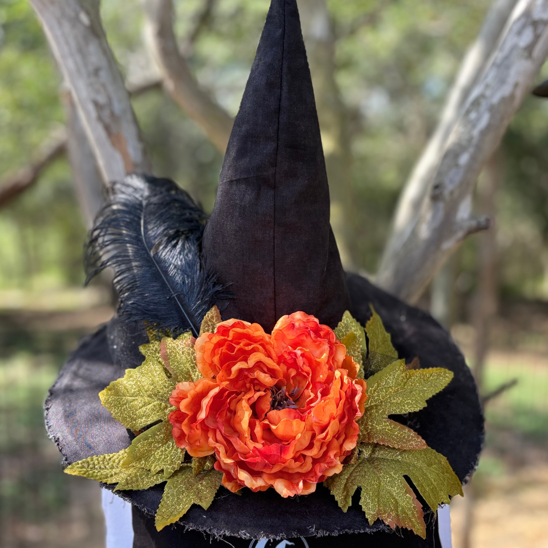 Embermere | Black Witch Hat with Orange Peony – Moonspell Hollow™