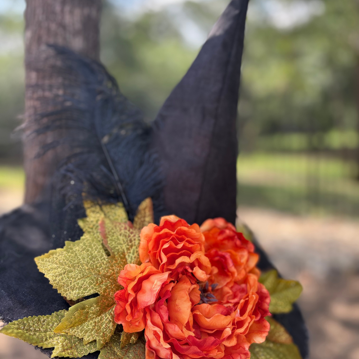 Embermere | Black Witch Hat with Orange Peony – Moonspell Hollow™