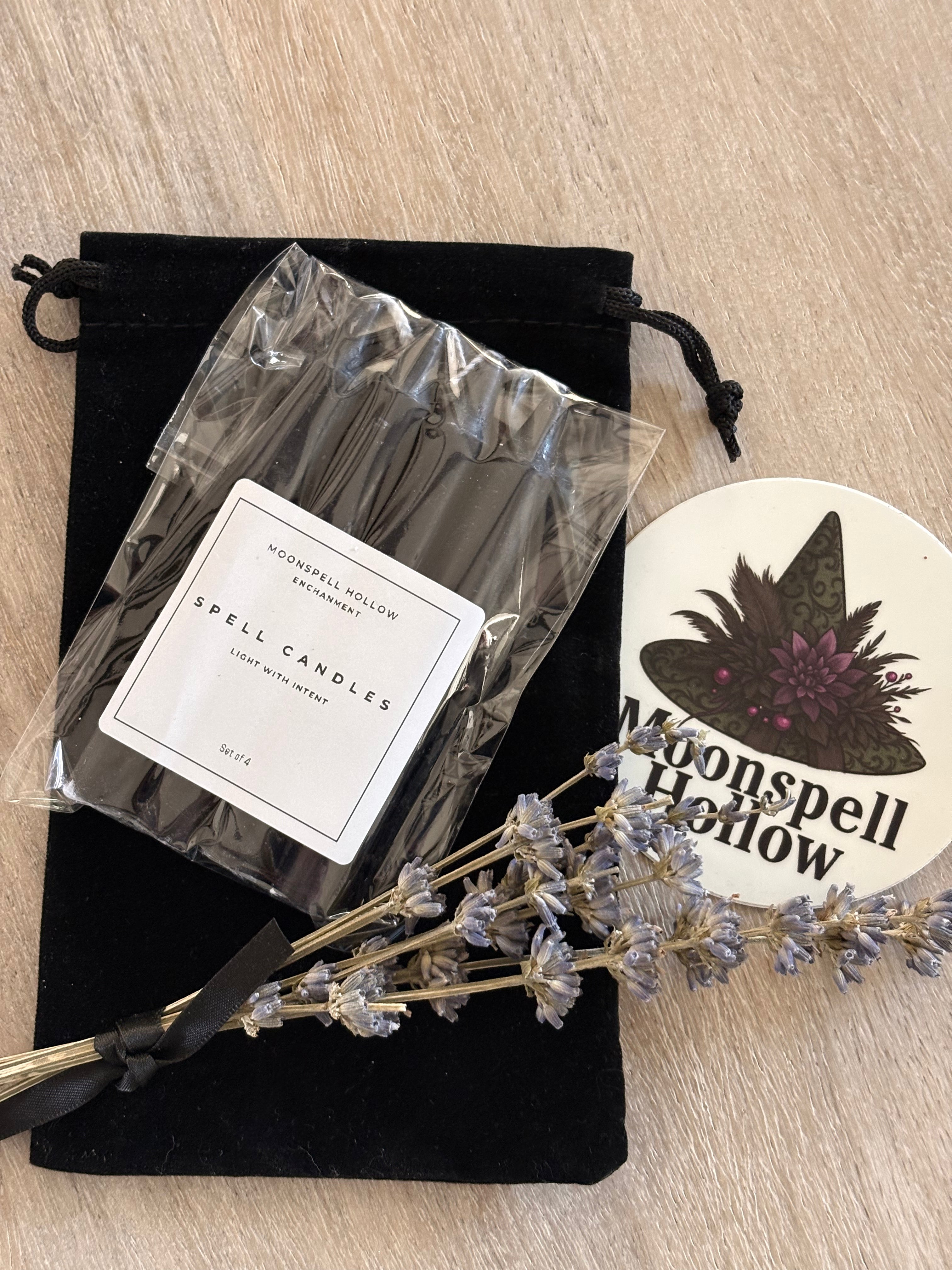 Black Spell Chime Candles with Bag (Set of 4) | Ritual Altar Tools, Protection
