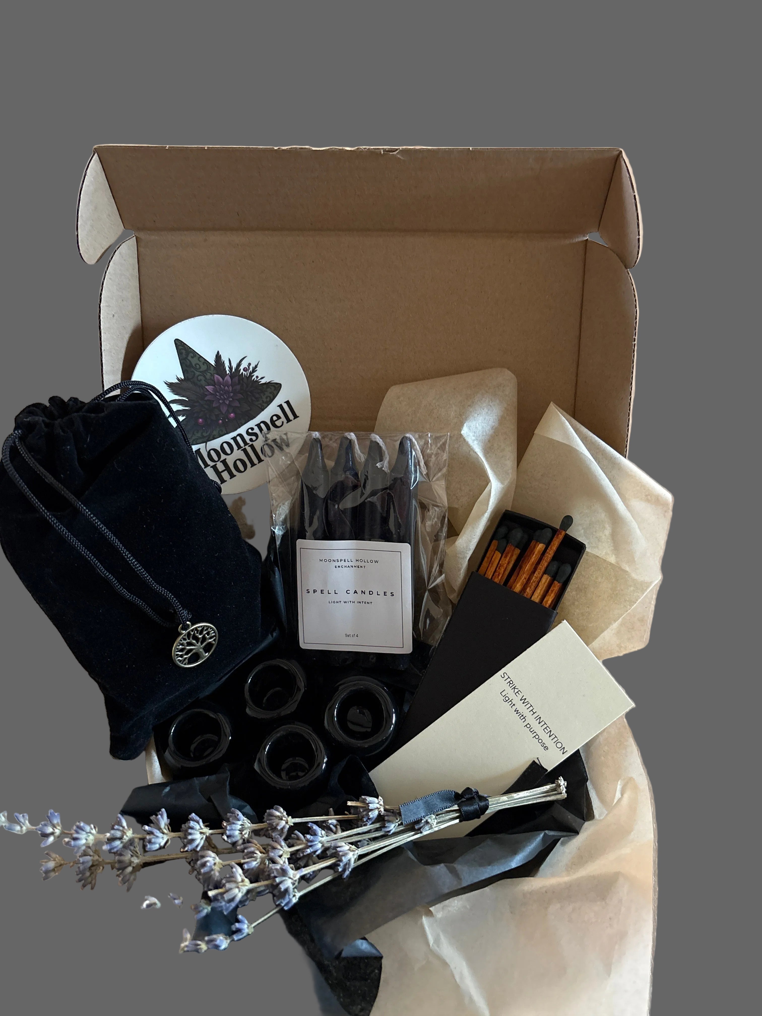 Candle Ritual Gift Set | Black Spell Candles, Ceramic Holders & Matches | Whimsigoth Accessory