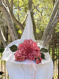 Enchanted Rose Celeste | White & Blush Witch Hat – Moonspell Hollow™