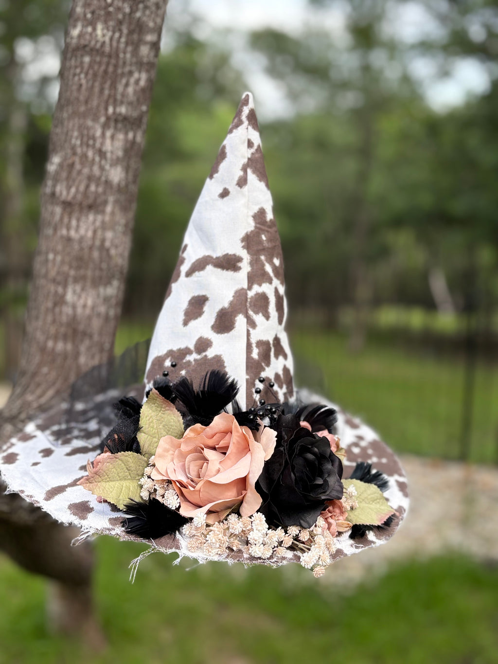 Daisy Hexley | Western Cowprint Witch Hat – Moonspell Hollow™
