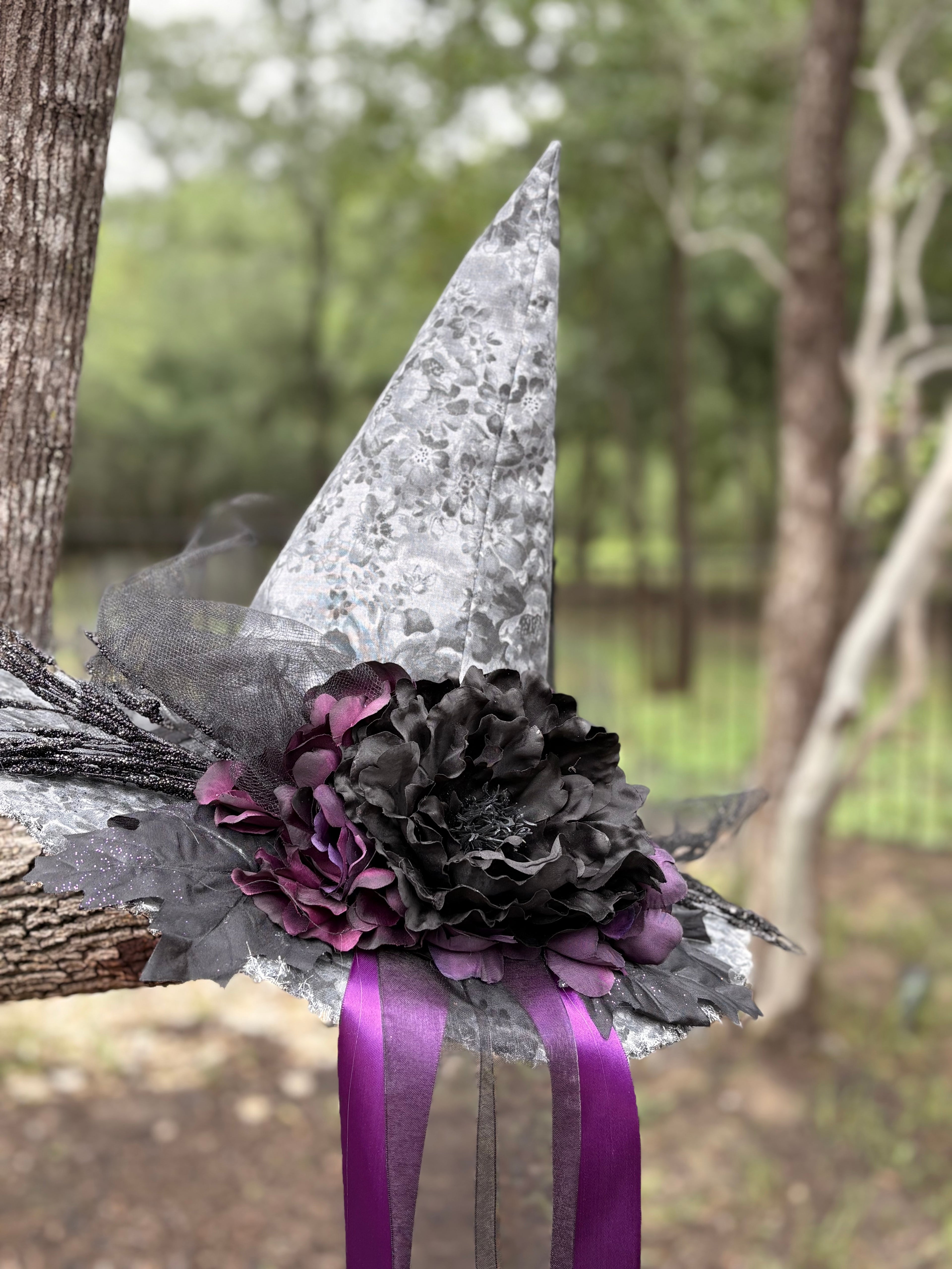Ophelia Noire | Silver Lace & Plum Witch Hat | Moonspell Hollow™