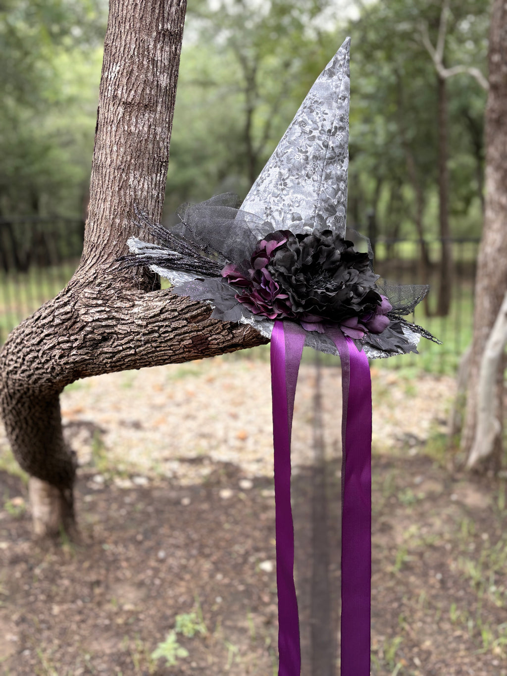 Ophelia Noire | Silver Lace & Plum Witch Hat | Moonspell Hollow™
