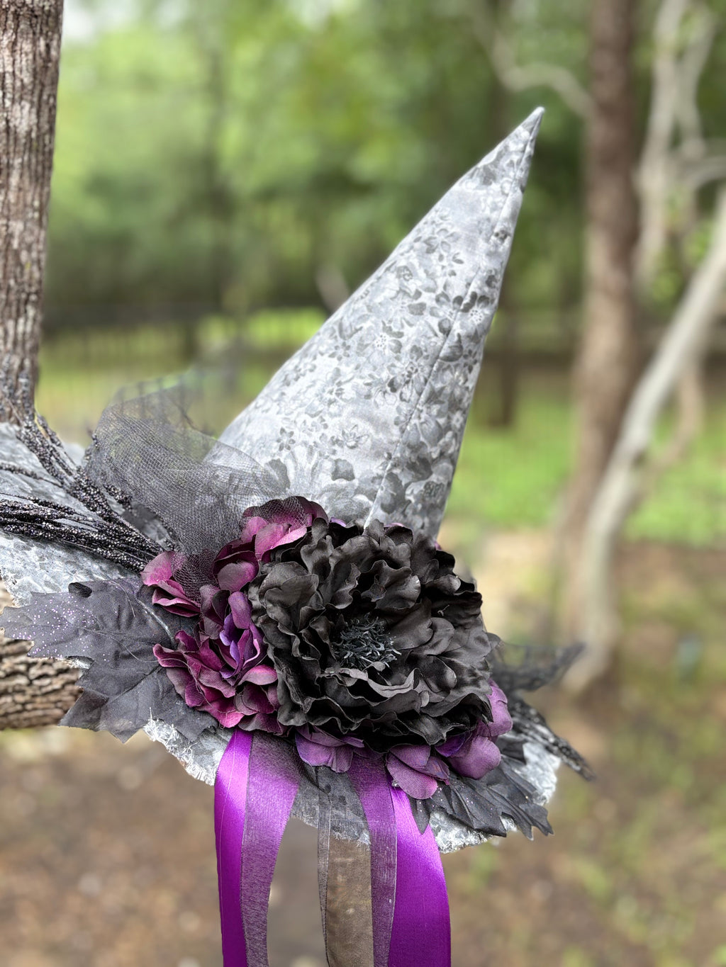 Ophelia Noire | Silver Lace & Plum Witch Hat | Moonspell Hollow™
