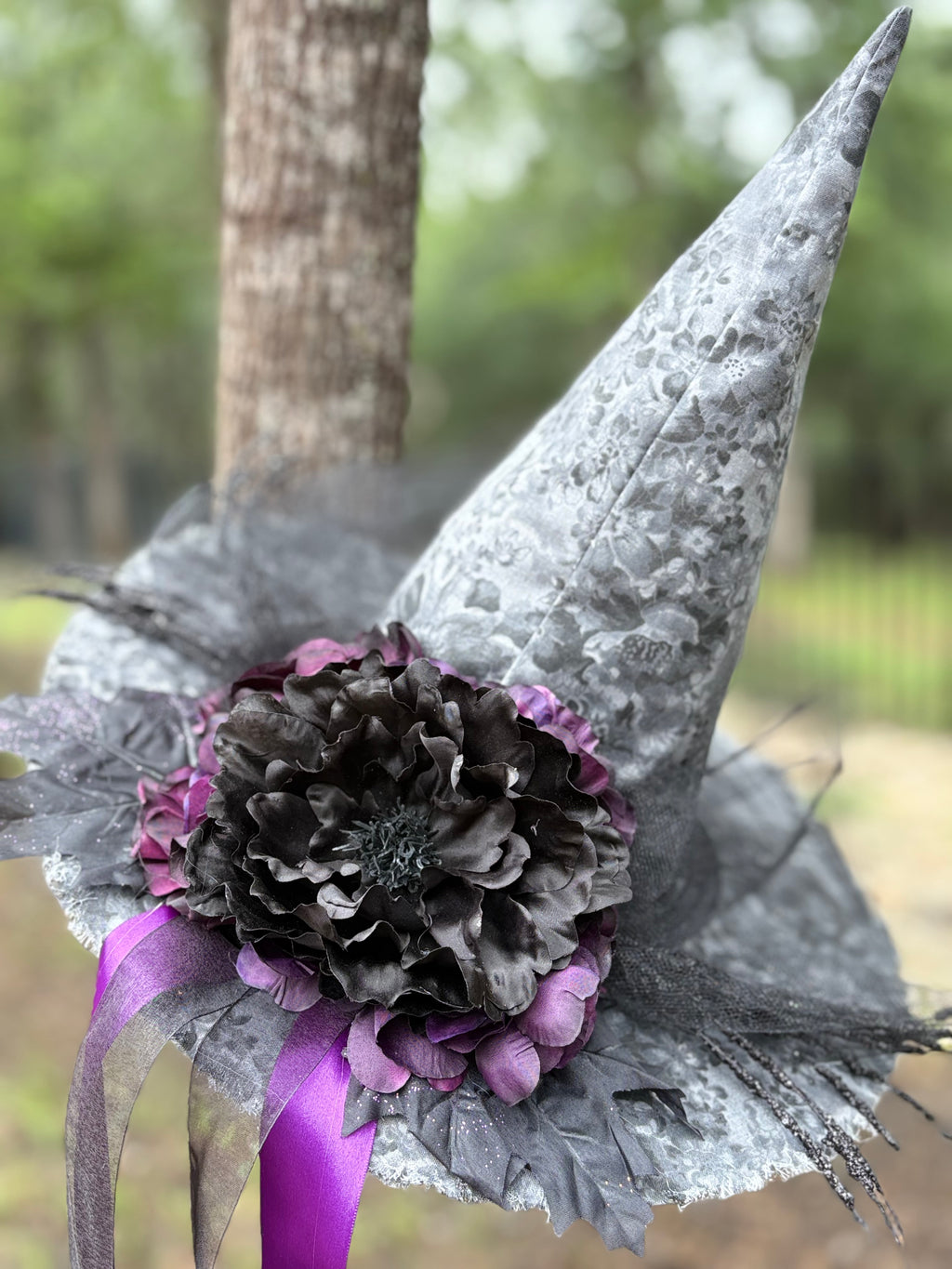 Ophelia Noire | Silver Lace & Plum Witch Hat | Moonspell Hollow™