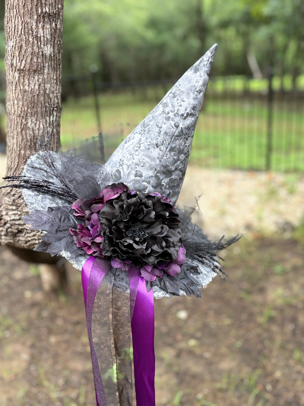 Ophelia Noire | Silver Lace & Plum Witch Hat | Moonspell Hollow™