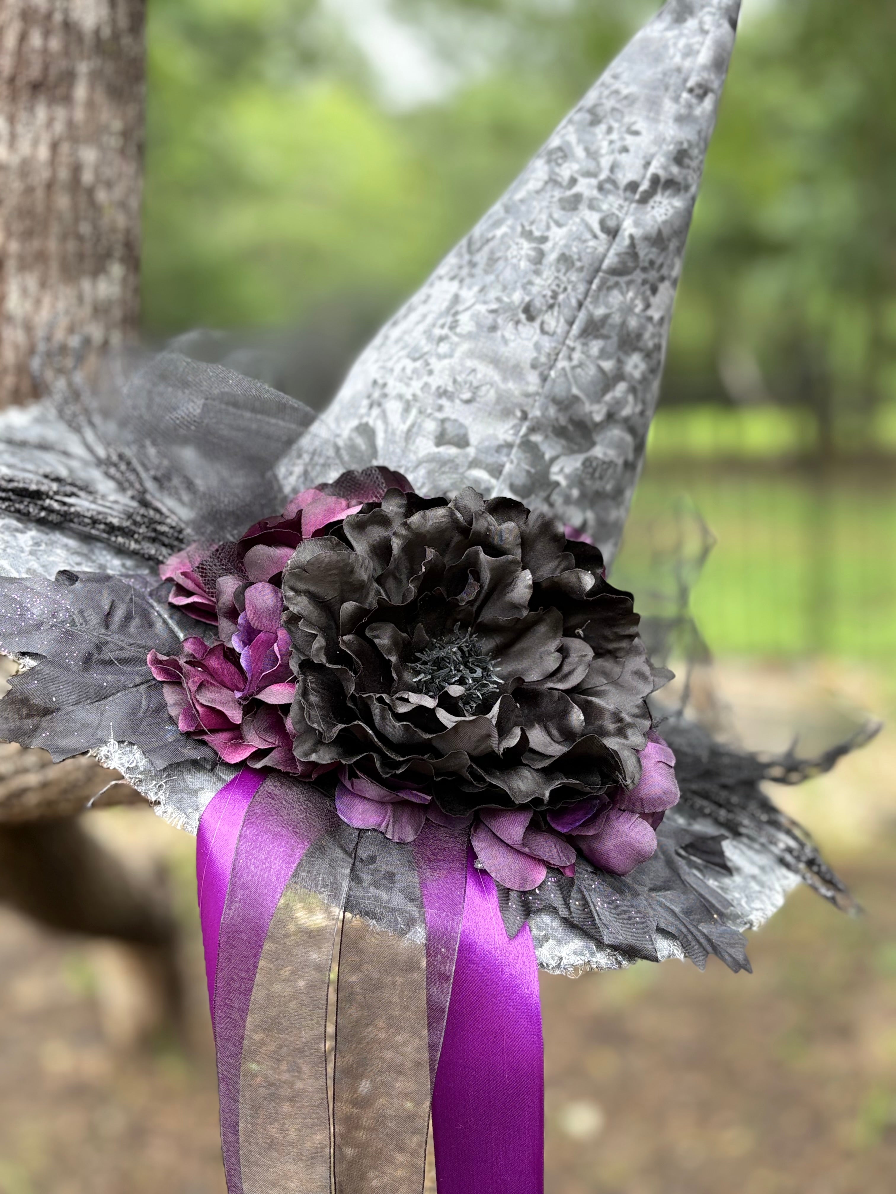 Ophelia Noire | Silver Lace & Plum Witch Hat | Moonspell Hollow™
