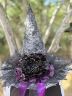 Ophelia Noire | Silver Lace & Plum Witch Hat | Moonspell Hollow™