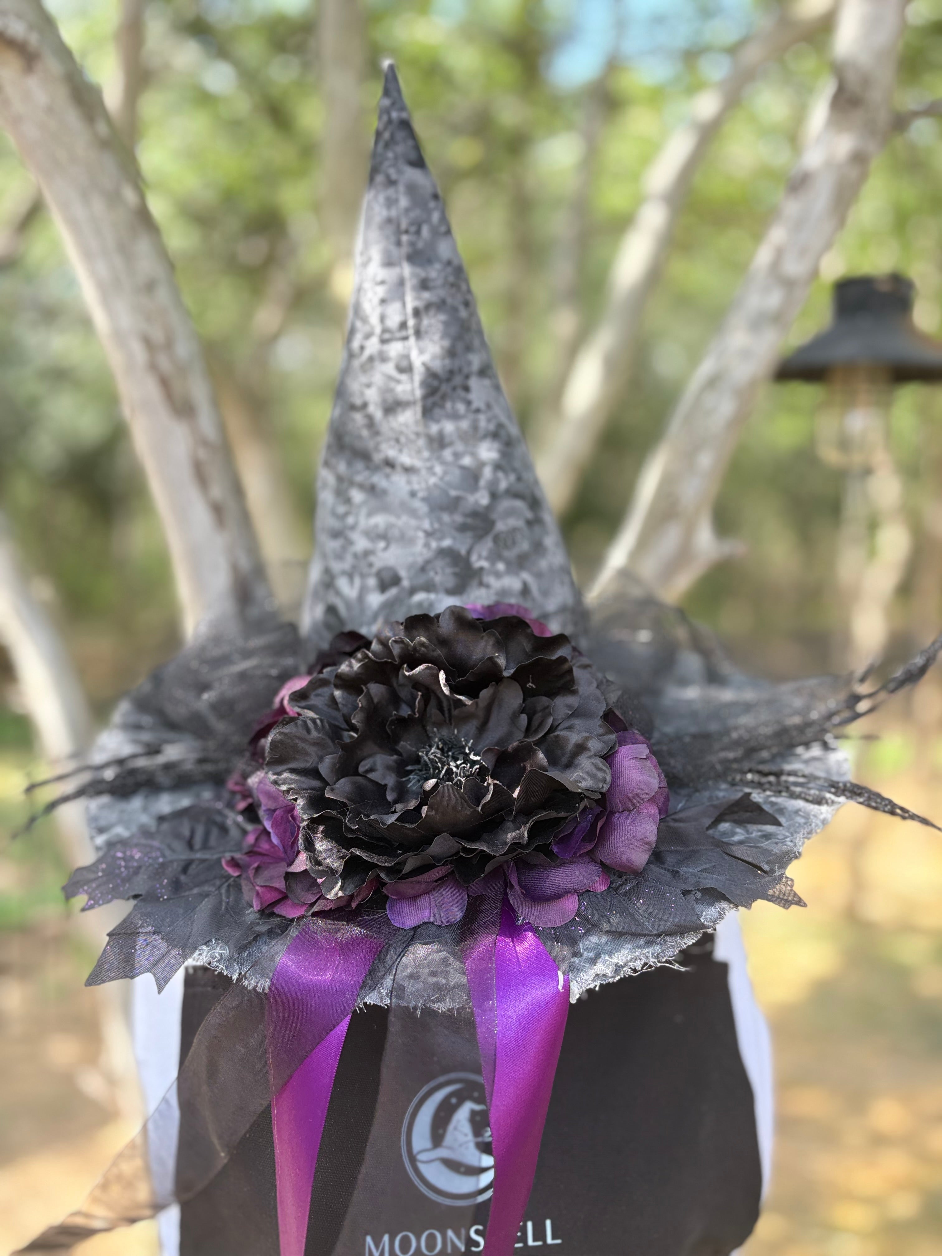 Ophelia Noire | Silver Lace & Plum Witch Hat | Moonspell Hollow™