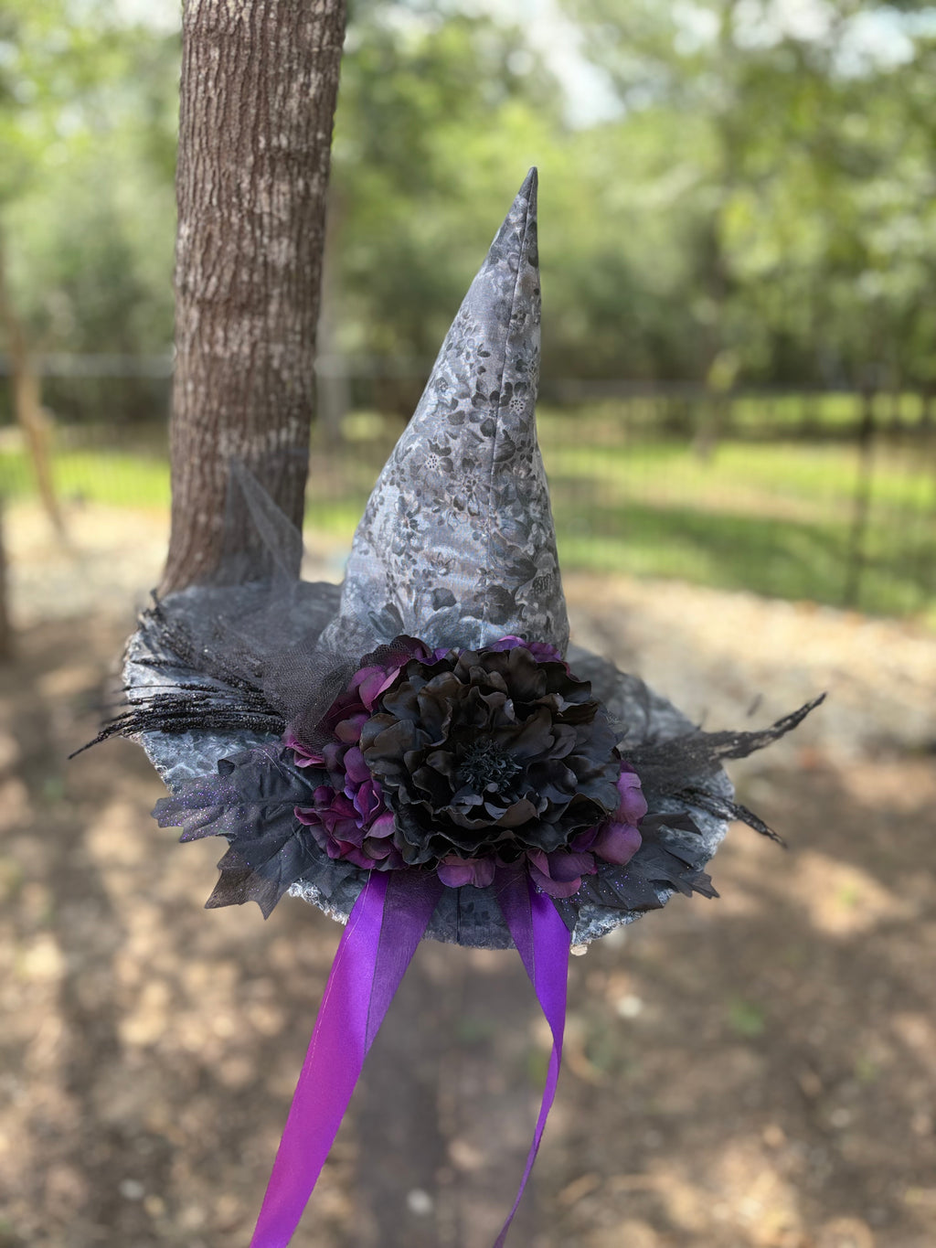 Ophelia Noire | Silver Lace & Plum Witch Hat | Moonspell Hollow™