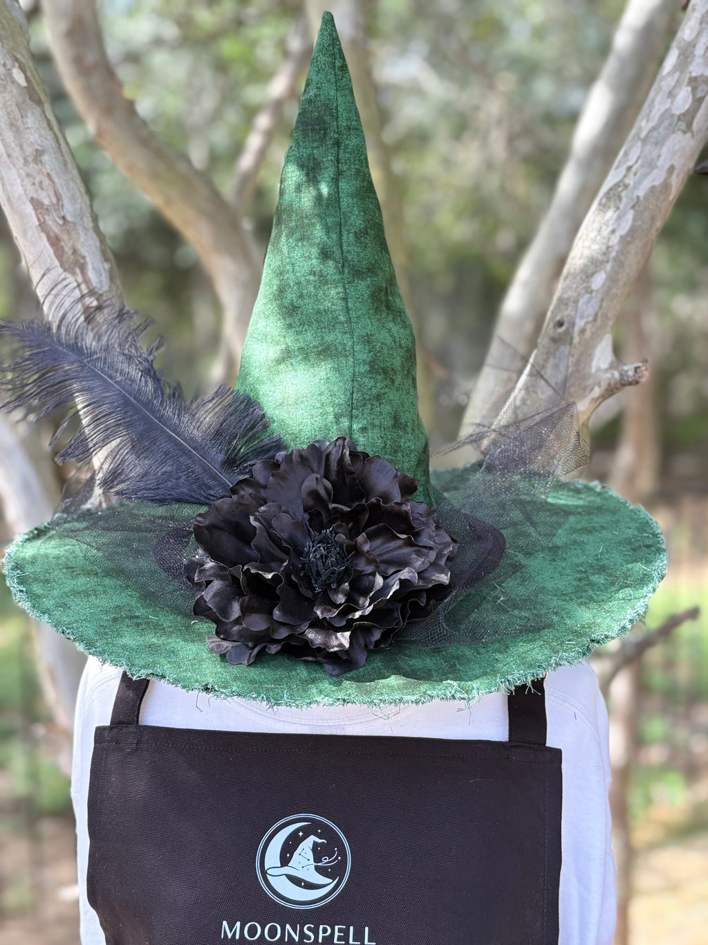 Sable Witch Hat | Handmade Green & Black Statement Hat – Moonspell Hollow™