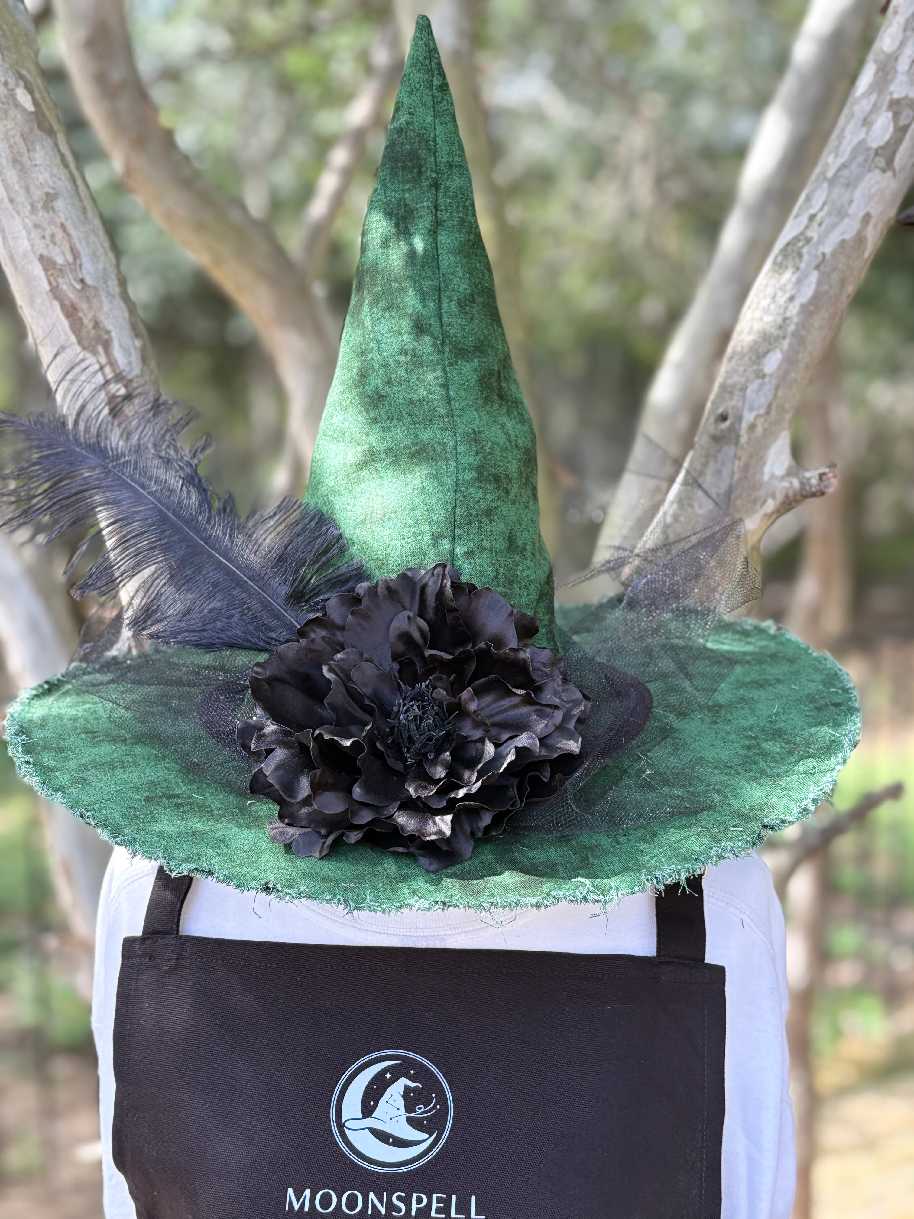 Sable Witch Hat | Handmade Green & Black Statement Hat – Moonspell Hollow™