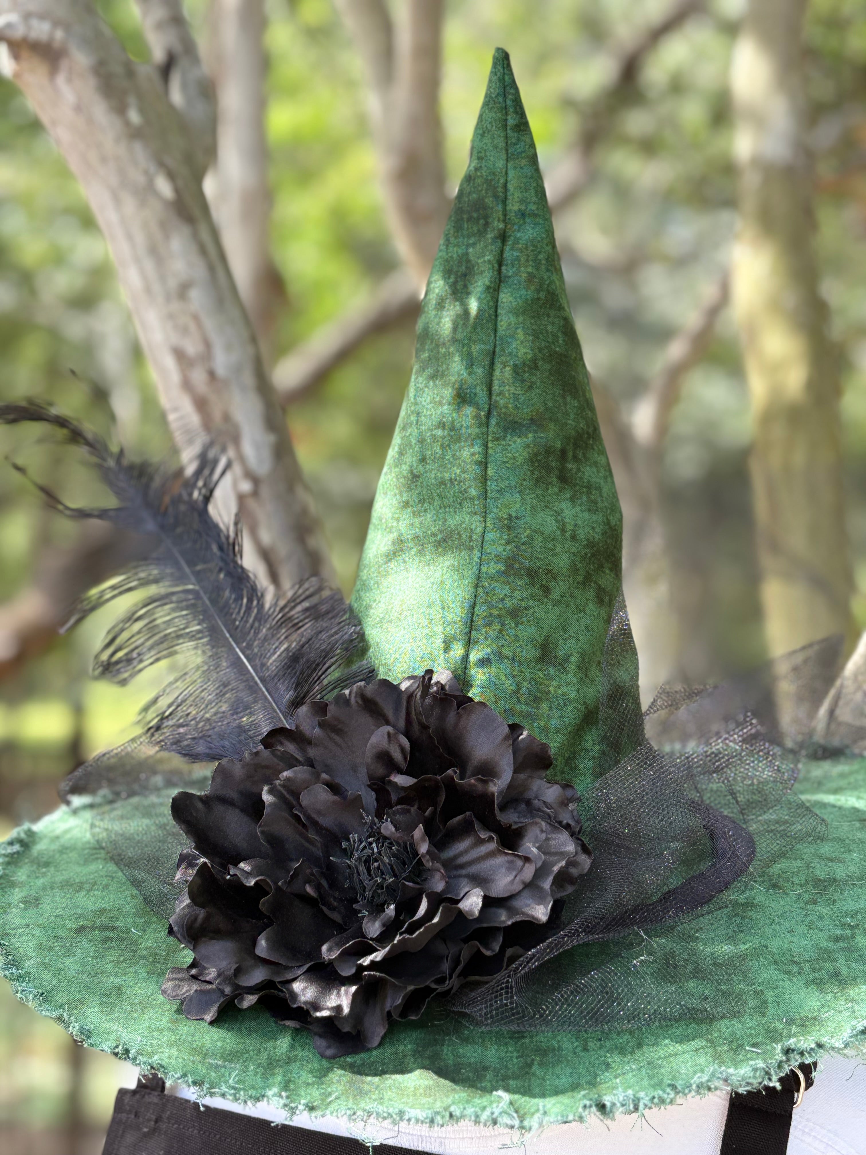 Sable Witch Hat | Handmade Green & Black Statement Hat – Moonspell Hollow™
