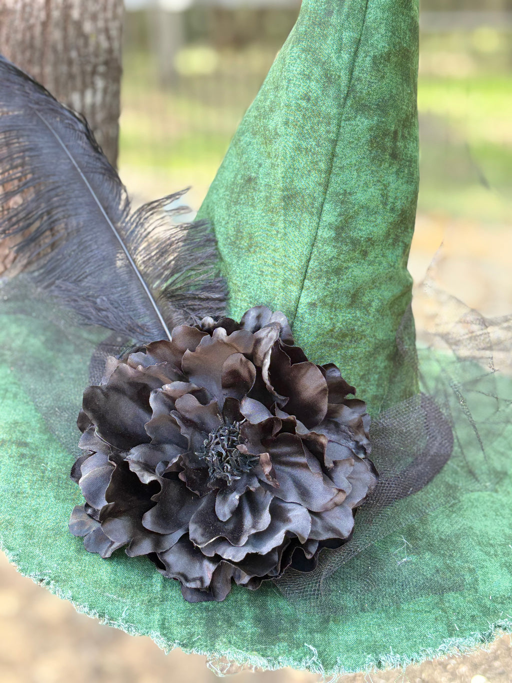Sable Witch Hat | Handmade Green & Black Statement Hat – Moonspell Hollow™