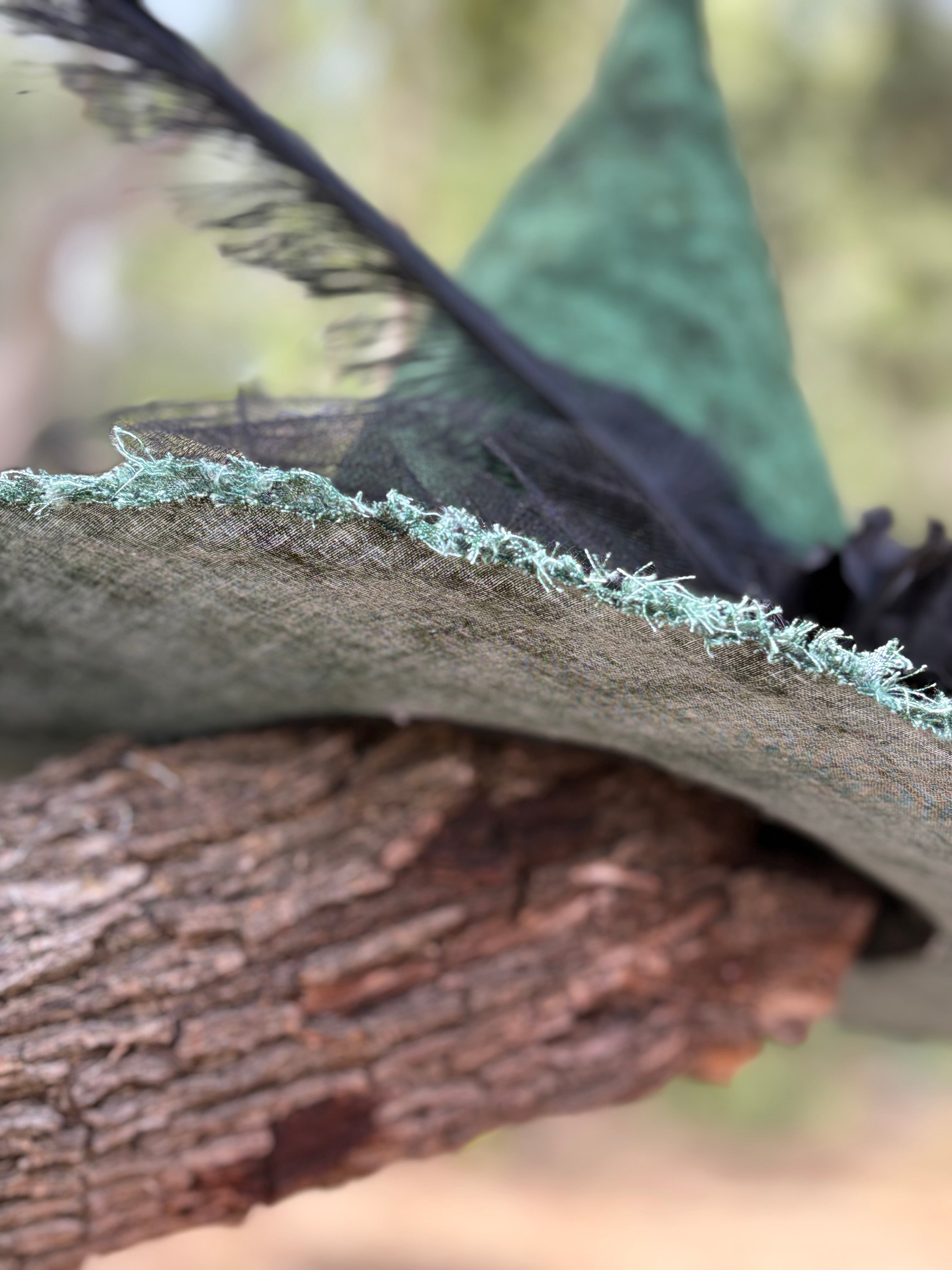 Sable Witch Hat | Handmade Green & Black Statement Hat – Moonspell Hollow™