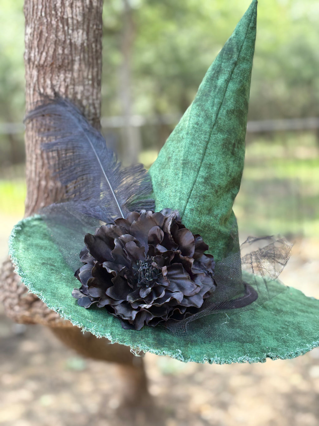 Sable Witch Hat | Handmade Green & Black Statement Hat – Moonspell Hollow™