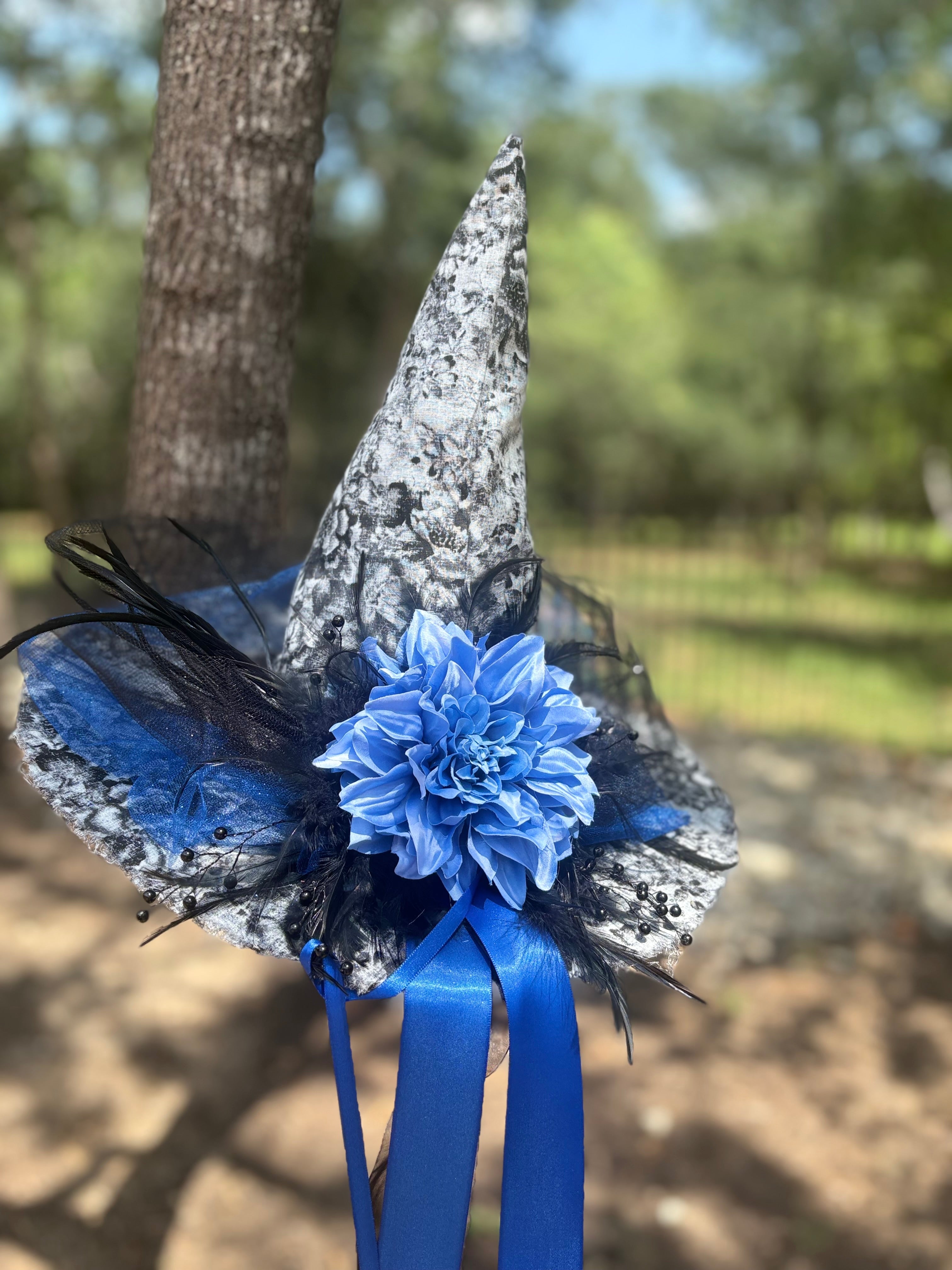 Blue Reverie | Grey & Blue Vintage Witch Hat – Moonspell Hollow™